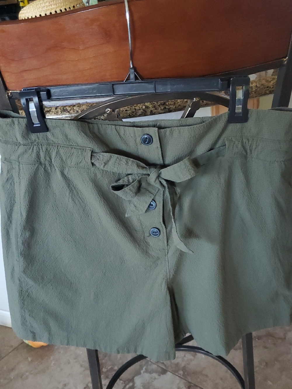 rag & bone Olive Green Tie-Waist Button-Front Shorts